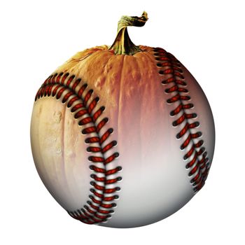 Photo Illustration of a half pumpkin half baseball.   