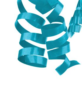 Three Turquoise Hanging Curly Party Streamers Isolated on White background