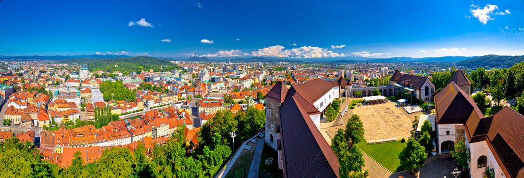 Colorful Ljubljana aerial panoramic view, capital of Slovenia