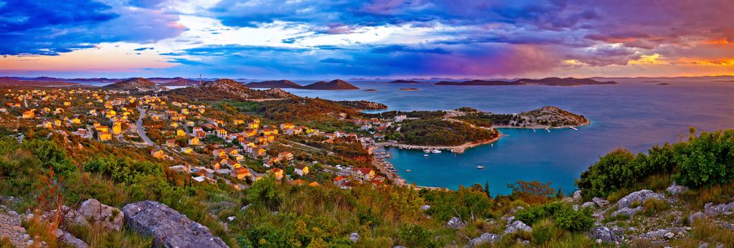 Amazing colorful sunset panorama of Pakostane archipelago, Dalmatia, Croatia