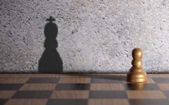 Chess king shadow emerging from a pawn