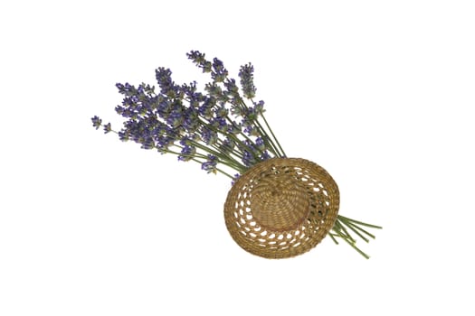 bouquet purple lavender and little hat, isolated on white background