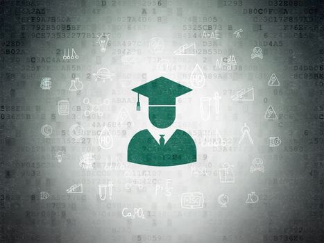 Science concept: Painted green Student icon on Digital Data Paper background with  Hand Drawn Science Icons