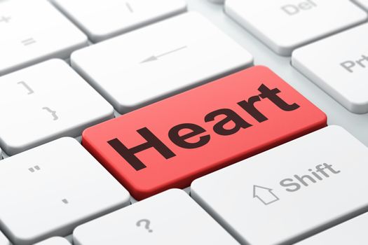 Health concept: computer keyboard with word Heart, selected focus on enter button background, 3D rendering