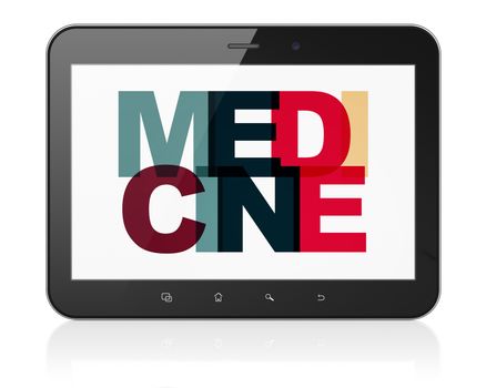 Medicine concept: Tablet Computer with Painted multicolor text Medicine on display, 3D rendering