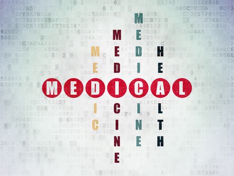 Health concept: Painted red word Medical in solving Crossword Puzzle on Digital Data Paper background
