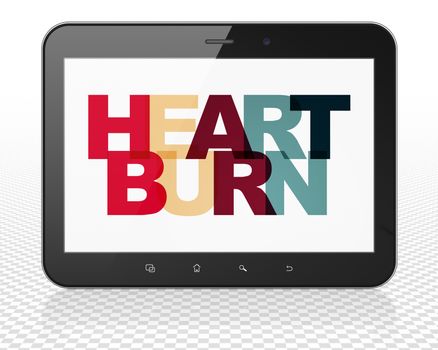 Medicine concept: Tablet Pc Computer with Painted multicolor text Heartburn on display, 3D rendering