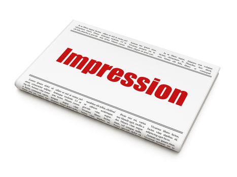 Marketing concept: newspaper headline Impression on White background, 3D rendering