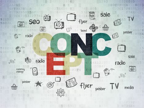 Advertising concept: Painted multicolor text Concept on Digital Data Paper background with  Hand Drawn Marketing Icons