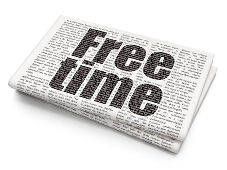 Time concept: Pixelated black text Free Time on Newspaper background, 3D rendering