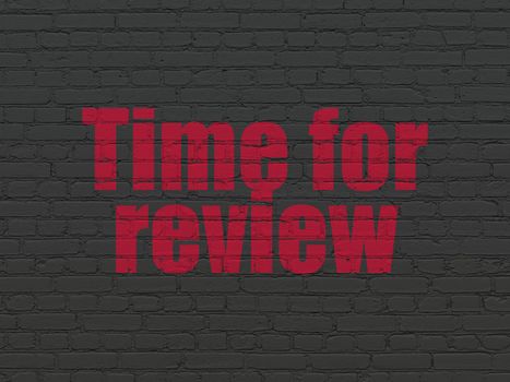 Time concept: Painted red text Time for Review on Black Brick wall background