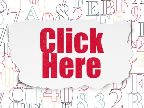 Web design concept: Painted red text Click Here on Torn Paper background with  Hexadecimal Code