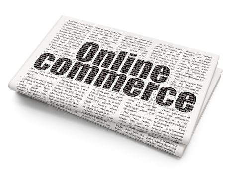 Business concept: Pixelated black text Online Commerce on Newspaper background, 3D rendering