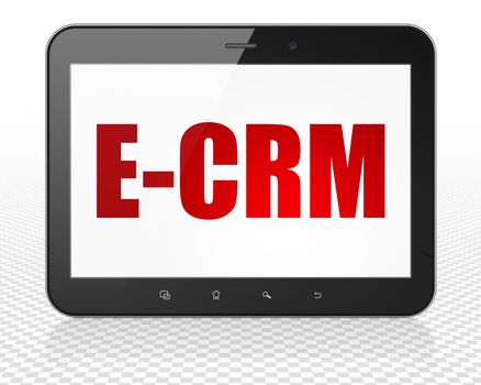 Business concept: Tablet Pc Computer with red text E-CRM on display, 3D rendering