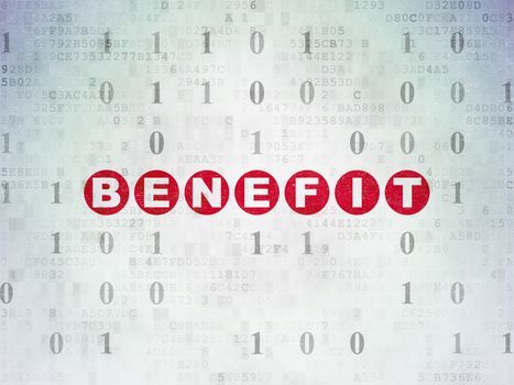 Finance concept: Painted red text Benefit on Digital Data Paper background with Binary Code