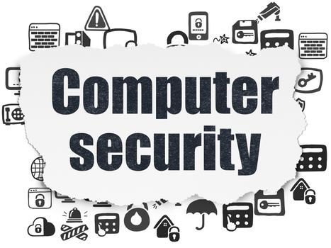 Security concept: Painted black text Computer Security on Torn Paper background with  Hand Drawn Security Icons