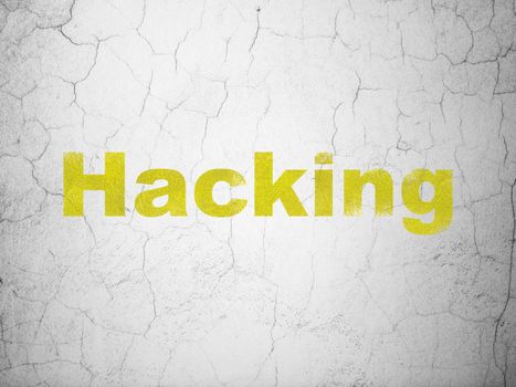 Privacy concept: Yellow Hacking on textured concrete wall background