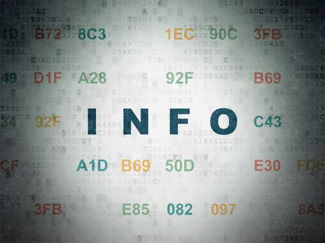 Data concept: Painted blue text Info on Digital Data Paper background with Hexadecimal Code