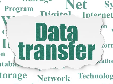 Information concept: Painted green text Data Transfer on Torn Paper background with  Tag Cloud