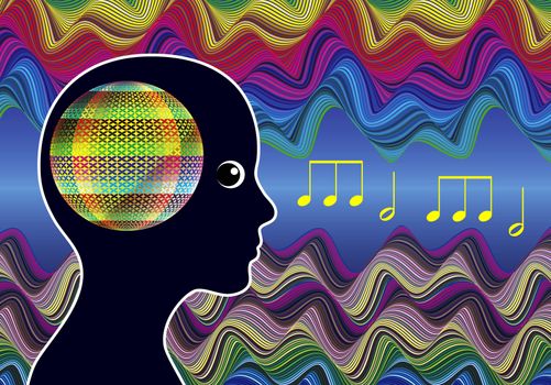 Woman listens to healing sounds expanding her consciousness