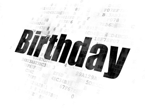 Holiday concept: Pixelated black text Birthday on Digital background