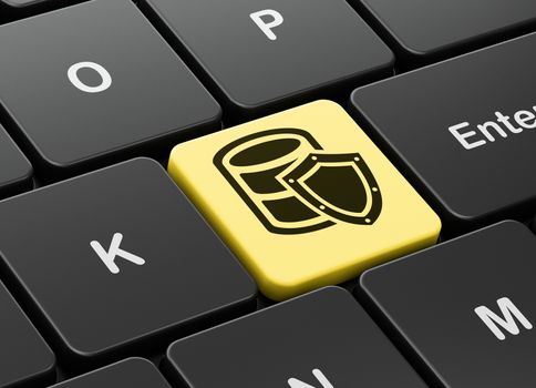 Programming concept: computer keyboard with Database With Shield icon on enter button background, 3D rendering