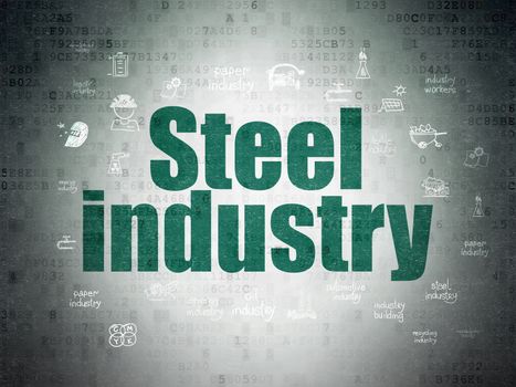 Manufacuring concept: Painted green text Steel Industry on Digital Data Paper background with  Hand Drawn Industry Icons