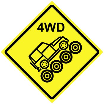 Traffic and road sign, only 4WD vehicles can pass dangerous hill