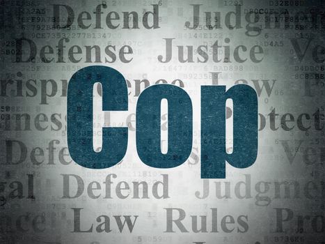 Law concept: Painted blue text Cop on Digital Data Paper background with   Tag Cloud