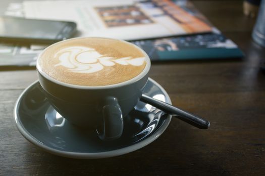 Art-shaped pattern of coffee latte art, With a relaxing time