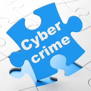 Privacy concept: Cyber Crime on Blue puzzle pieces background, 3D rendering