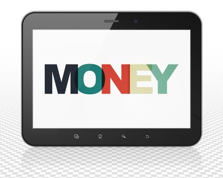 Business concept: Tablet Pc Computer with Painted multicolor text Money on display, 3D rendering