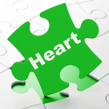 Health concept: Heart on Green puzzle pieces background, 3D rendering