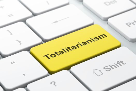 Politics concept: computer keyboard with word Totalitarianism, selected focus on enter button background, 3D rendering