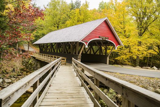 Covered bridge over Pemigewasset River at the Flume Gorge in Fanconia State Park, New Hampshire