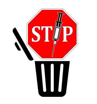 Warning sign not to put needles, syringes or sharps in the garbage