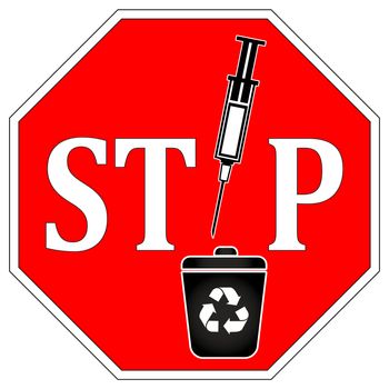 Warning sign that syringes and needles cannot be recycled