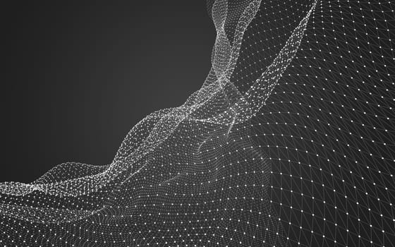 Abstract polygonal space low poly dark background with connecting dots and lines. Connection structure. 3d rendering