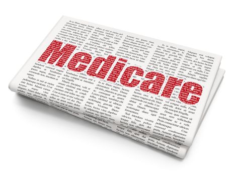 Medicine concept: Pixelated red text Medicare on Newspaper background, 3D rendering