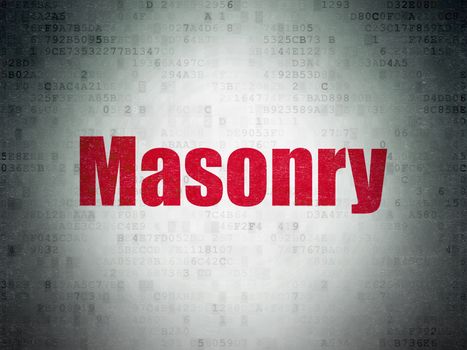 Building construction concept: Painted red word Masonry on Digital Data Paper background