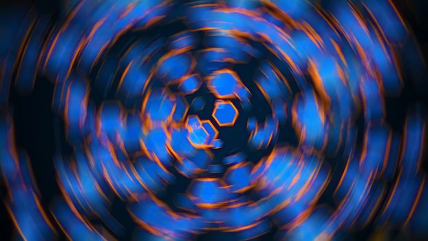 Abstract radial blur hexagonal background. Digital 3d rendering backdrop