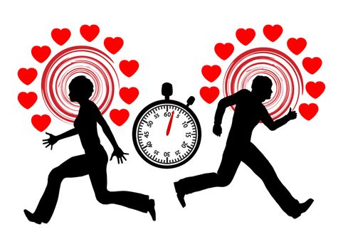 Man and woman racing against the clock for the right partner and for love