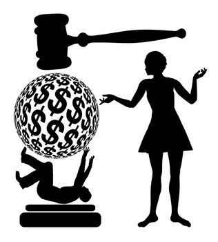 Financial penalty in court when a woman is suing for harassment, discrimination, injury or damage