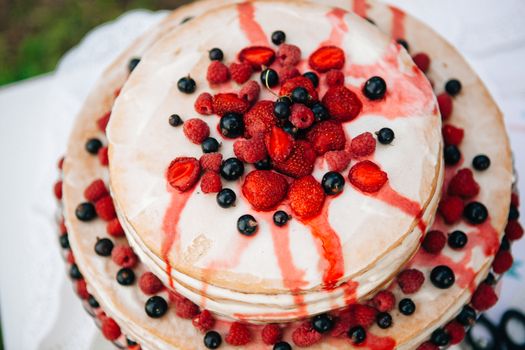 Blueberry currant crimson cake. Close-up top view