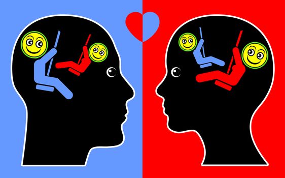 Psychological concept sign of man and woman in good vibration and congruity