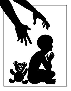 Concept sign of child being threatened by adult person like child molester or domestic violence