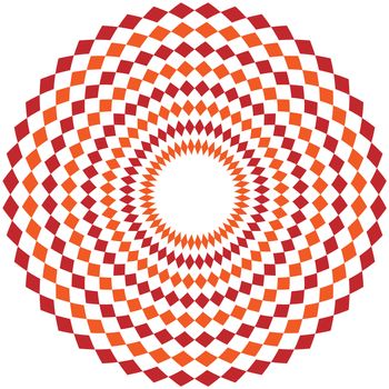 Simple ethnic indian geometrical pattern with rhombuses. Orange and red kaleidoscope mandala art.