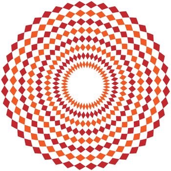 Simple ethnic indian geometrical pattern with rhombuses. Orange and red kaleidoscope mandala art.
