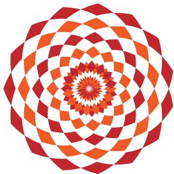 Simple ethnic indian geometrical pattern with rhombuses. Orange and red kaleidoscope mandala art.