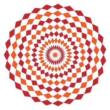 Simple ethnic indian geometrical pattern with rhombuses. Orange and red kaleidoscope mandala art.